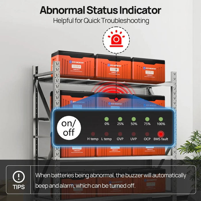 Eco-Worthy | 12V 300AH Lifepo4 Lithium Battery Bluetooth with SOC LEDs and Low Temp Protection