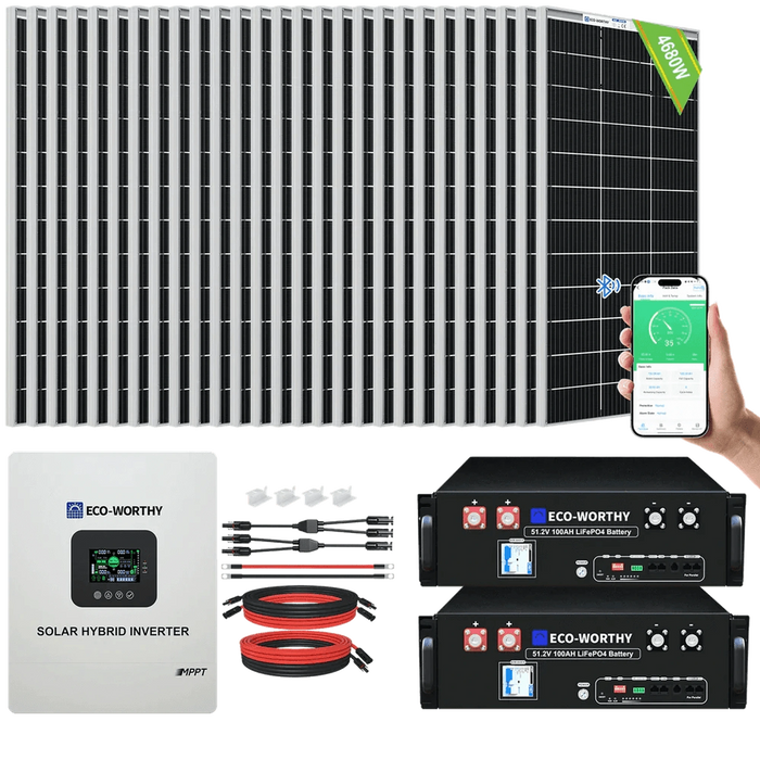 Eco-Worthy | 4800W 48V 24x Bifacial 195W Complete MPPT Off Grid Solar Kit