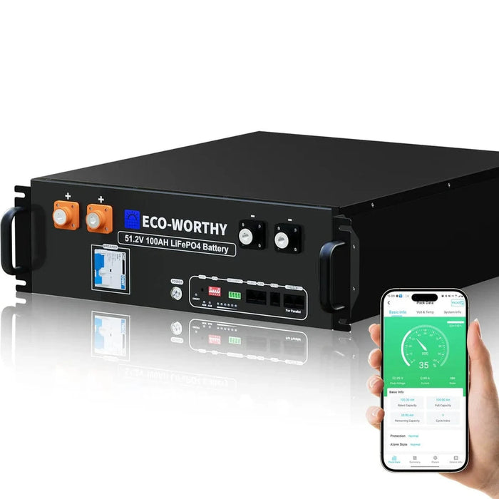 Eco-Worthy | ECO-WORTHY 48V 100Ah Server Rack Battery,5.12kWh Lithium Battery,3U Size,With Bluetooth & Wifi v3