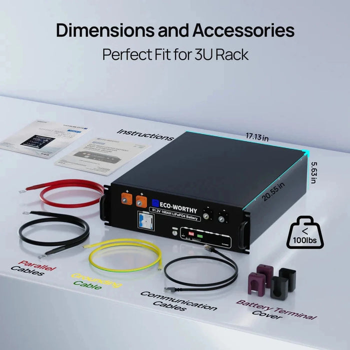 Eco-Worthy | ECO-WORTHY 48V 100Ah Server Rack Battery,5.12kWh Lithium Battery,3U Size,With Bluetooth & Wifi v3