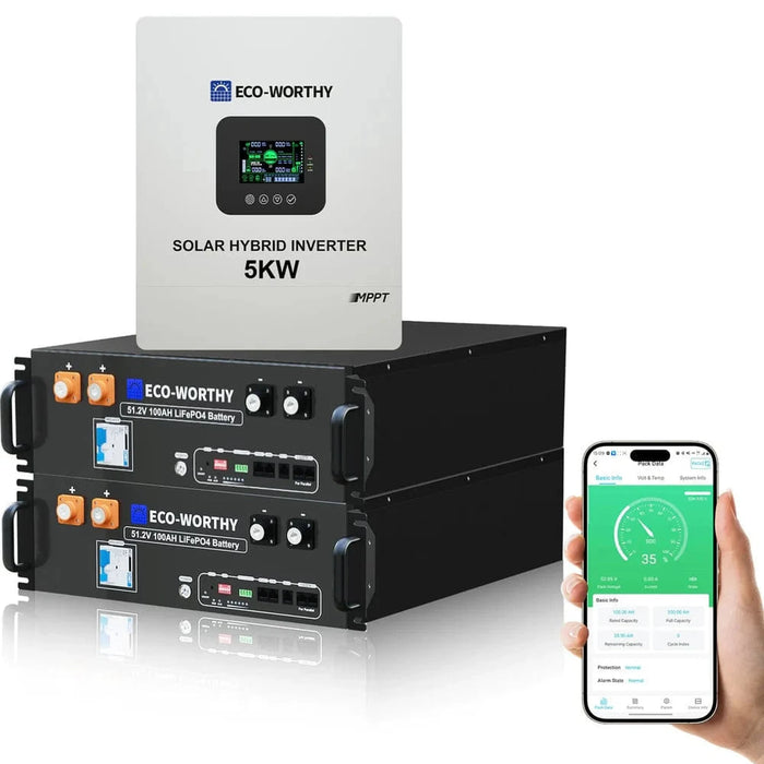Eco-Worthy | 5.12KWh/10.24KWh Home Backup Power With 48V 100Ah LiFePO4 And 5000W 48V Hybrid Inverter