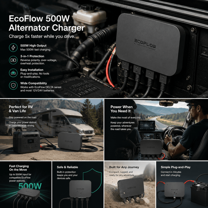 EcoFlow | 500W Alternator Charger for Portable Power Stations and RV Battery Systems