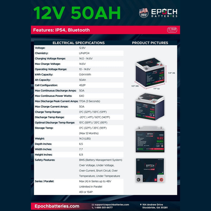 Epoch | 12V 50Ah | Bluetooth | LiFePO4 Battery - Epoch Essentials