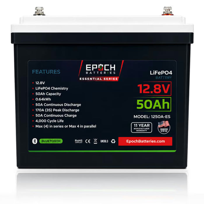 Epoch Batteries | 12V 50Ah Essential Series LiFePO4 Battery 0.64kWh