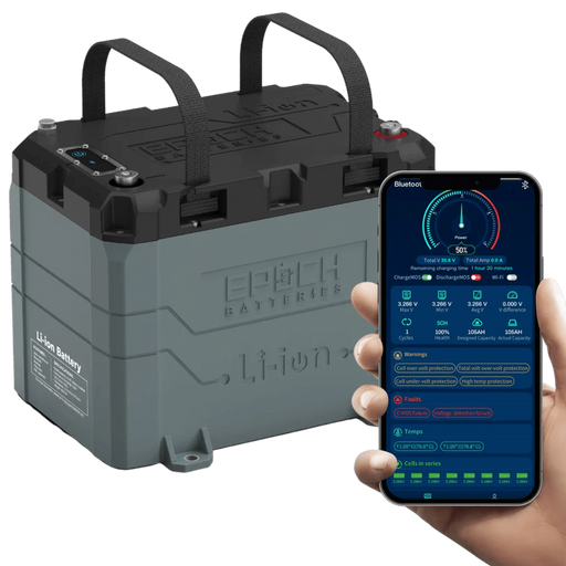 Epoch Batteries | 24V 50Ah LiFePO4 Lithium Battery - Bluetooth, Heating, Waterproof