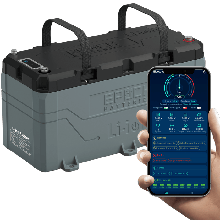 Epoch Batteries | 36V 100Ah LiFePO4 Lithium Battery Bluetooth, Heating, Waterproof