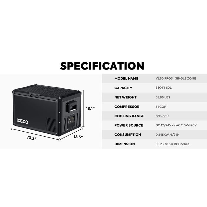 ICECO | VL60ProS Single Zone Portable Freezer 60 LT