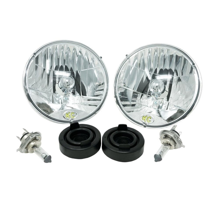 KC HiLiTES | 7" H4 DOT Halogen Headlights - Driving Beam - Pair - Universal / 97-06 Jeep TJ
