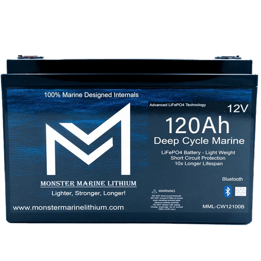 Monster Marine Lithium | 12V 120Ah Bluetooth Lithium Deep Cycle Marine Battery MML-12120B w/ bluetooth