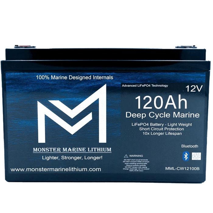 Monster Marine Lithium | 12V 120Ah Bluetooth Lithium Deep Cycle Marine Battery MML-12120B w/ bluetooth