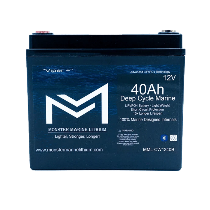 Monster Marine Lithium | 12v 40Ah Deep Cycle Lithium Marine Battery "Viper" - Bluetooth - MML-CW1240B