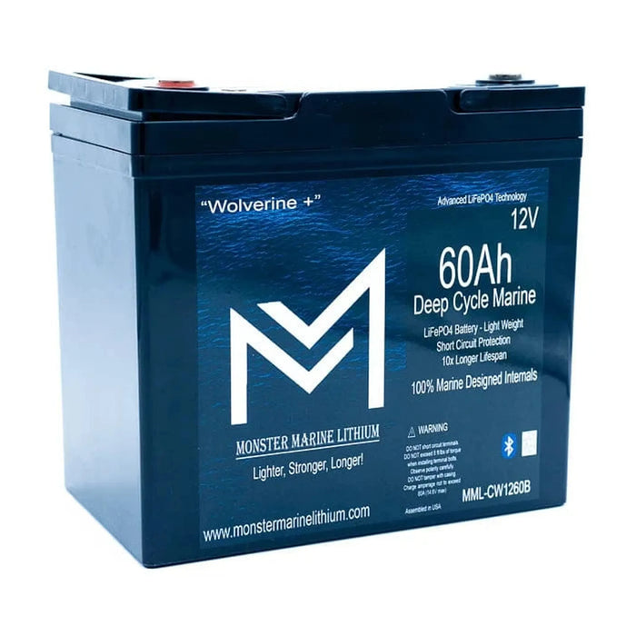 Monster Marine Lithium | 12v 60Ah Deep Cycle Lithium Marine Battery "Wolverine" - Bluetooth - MML-1260B