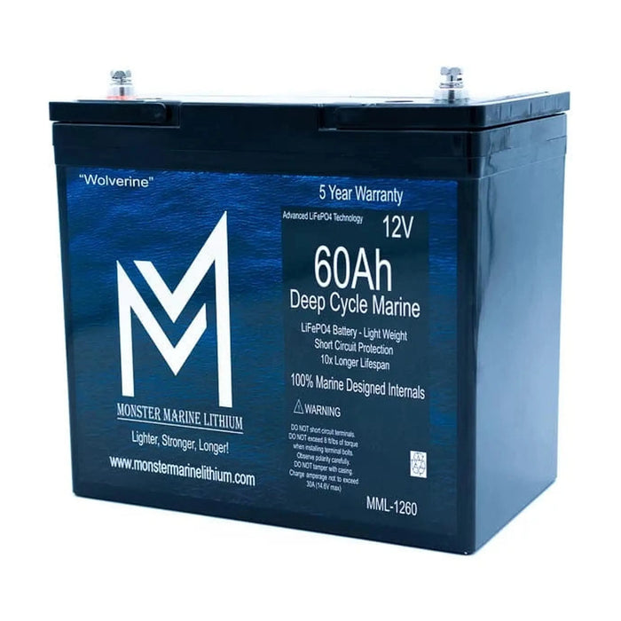 Monster Marine Lithium | 12v 60Ah Deep Cycle Lithium Marine Battery "Wolverine" - MML-1260