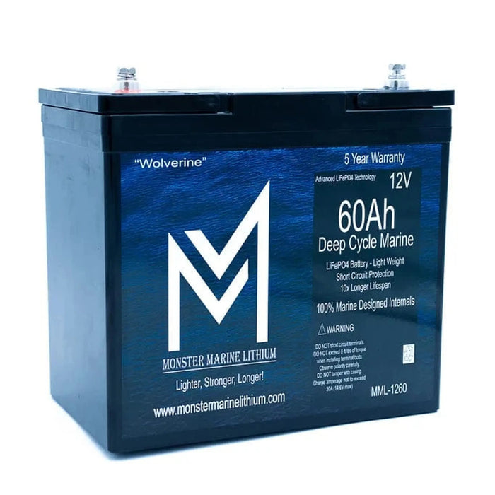 Monster Marine Lithium | 12v 60Ah Deep Cycle Lithium Marine Battery "Wolverine" - MML-1260