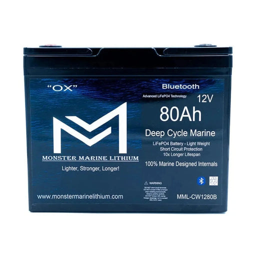 Monster Marine Lithium | 12v 80Ah Bluetooth Deep Cycle Lithium Marine Battery