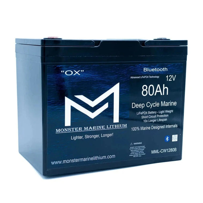 Monster Marine Lithium | 12v 80Ah Bluetooth Deep Cycle Lithium Marine Battery