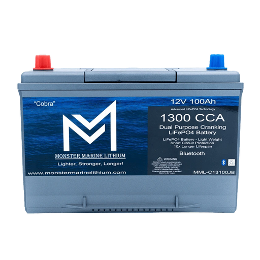 Monster Marine Lithium | 1300CCA 100Ah Dual Purpose Cranking Lithium “Cobra” - Bluetooth - MML-C12V13B