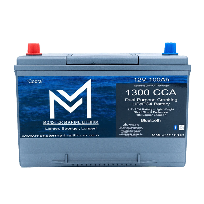 Monster Marine Lithium | 1300CCA 100Ah Dual Purpose Cranking Lithium “Cobra” - Bluetooth - MML-C12V13B