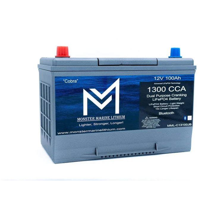 Monster Marine Lithium | 1300CCA 100Ah Dual Purpose Cranking Lithium “Cobra” - Bluetooth - MML-C12V13B