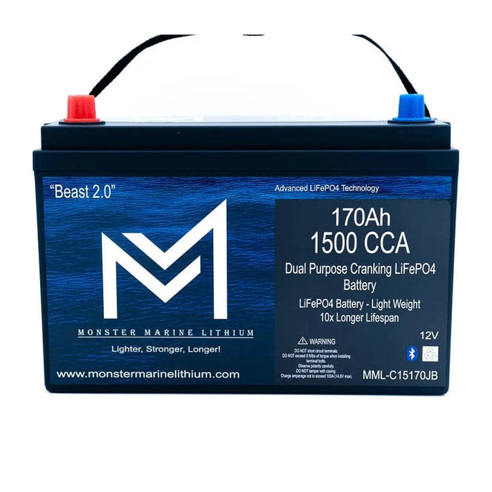 Monster Marine Lithium | 1500 CCA 170AH Dual Purpose Cranking Lithium Beast 2.0 Bluetooth