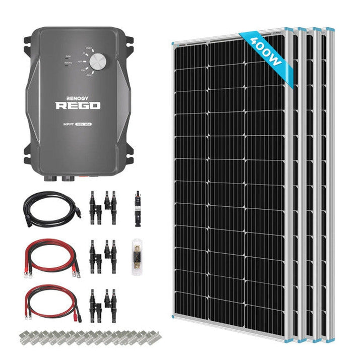 New 400 Watt 12 Volt Solar Premium Kit W/MPPT or REGO Solar Charge Controller