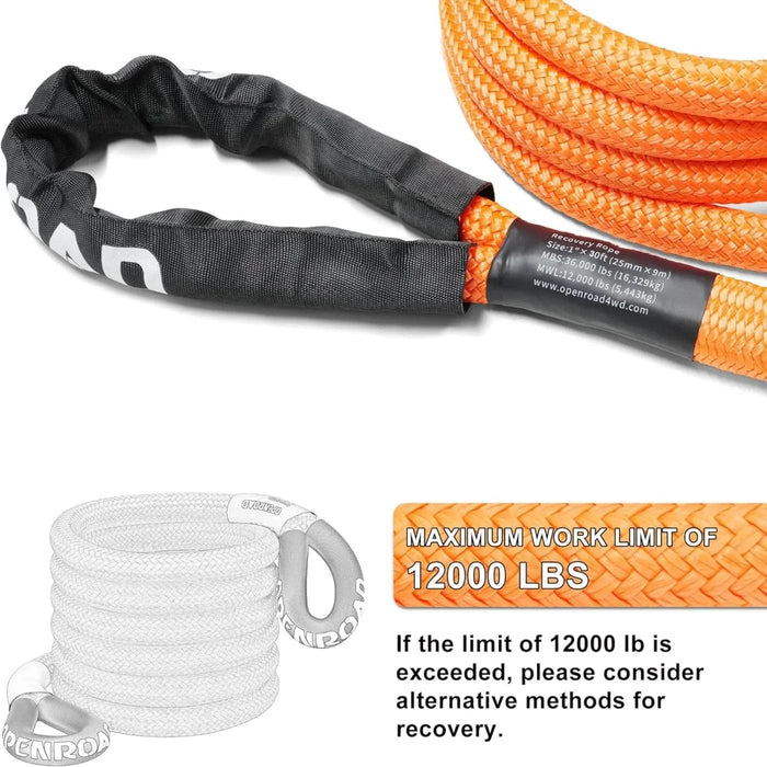 OPENROAD | 1" x30' Kinetic Recovery Tow Rope (36,000lbs)