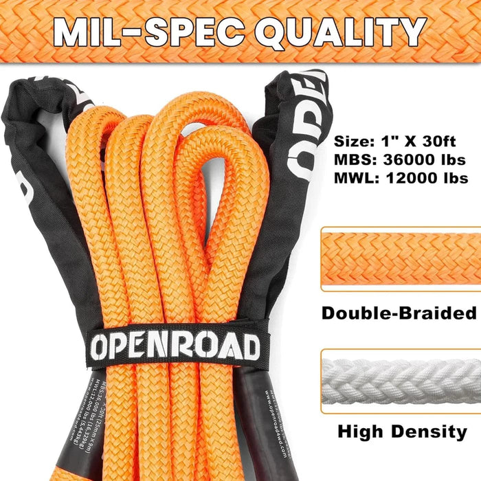 OPENROAD | 1" x30' Kinetic Recovery Tow Rope (36,000lbs)