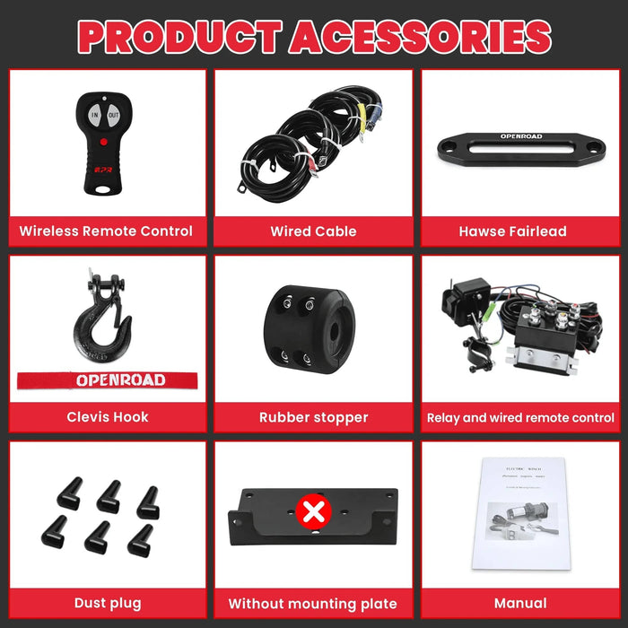 OPENROAD | 6000lbs 12 Volts Electric Winch, Winch for UTV with Mounting Plate