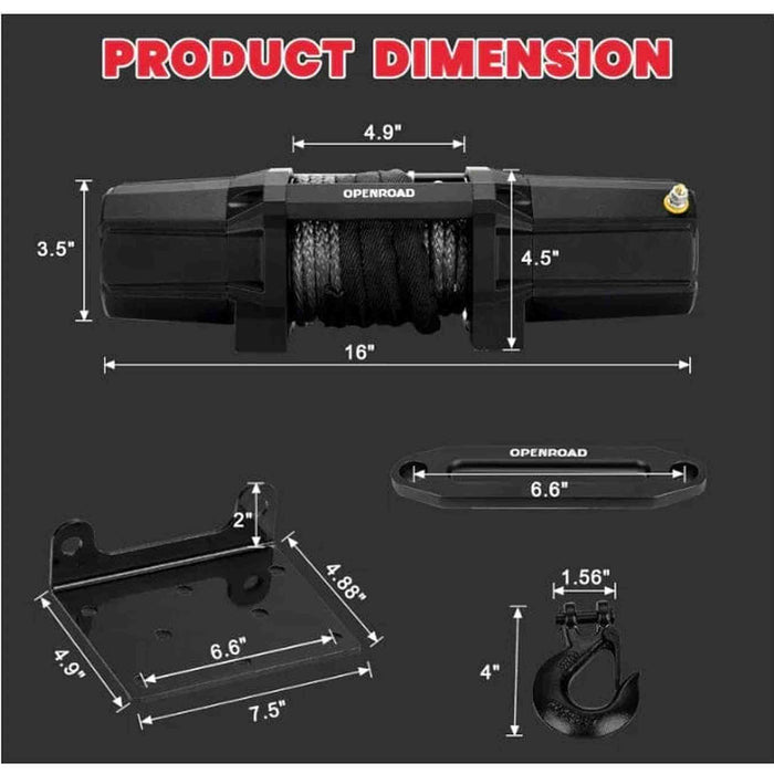 OPENROAD | 6000lbs 12 Volts Electric Winch, Winch for UTV with Mounting Plate