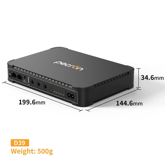 PECRON | D39 Small DC UPS for Router, Modem, Security Camera, and Phone – 38.48Wh with PoE Output