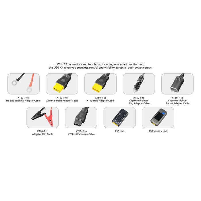 PECRON | U20 Universal Cable Kit with 17 Different Adapter Cables for Power Station, Solar Panel