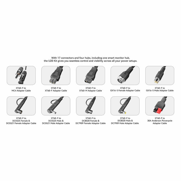 PECRON | U20 Universal Cable Kit with 17 Different Adapter Cables for Power Station, Solar Panel