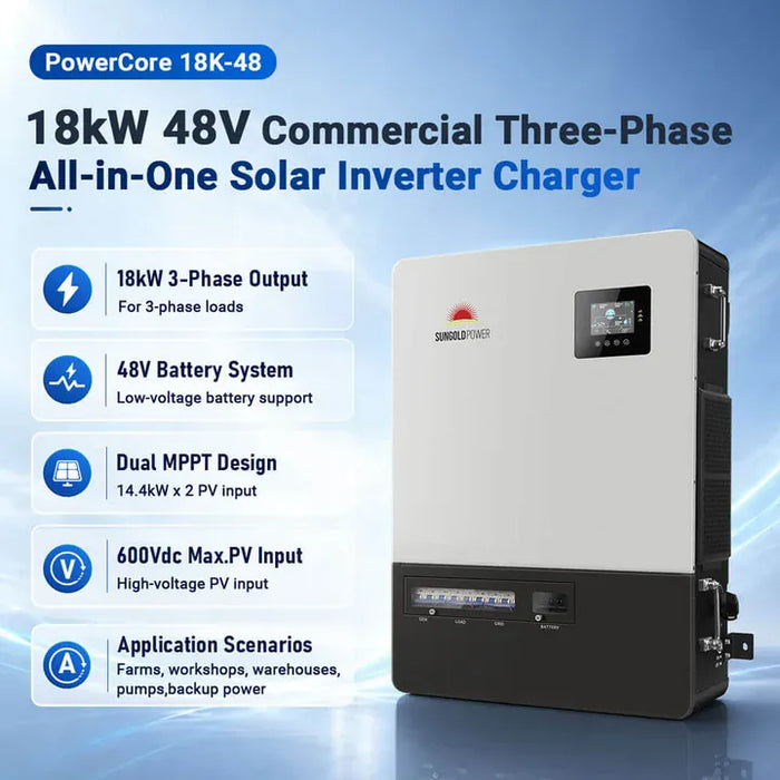 SunGoldPower | 18kW 48V Commercial Three-Phase All-in-One Solar Charge Inverter PowerCore 18K-48