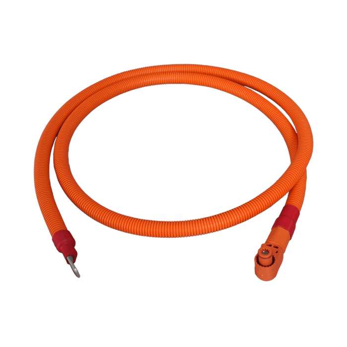 RUIXU | 1/0 AWG cables - 3/8" Lug + 90 degree angle pluggable connector | Orange+ Black, 140cm