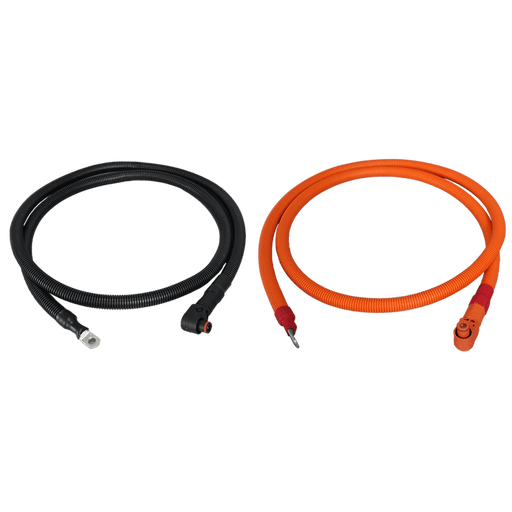 RUIXU | 1/0 AWG cables - 3/8" Lug + 90 degree angle pluggable connector | Orange+ Black, 140cm