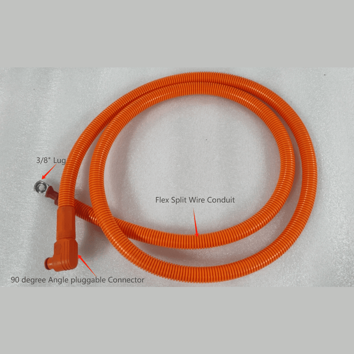 RUIXU | 1/0 AWG cables - 3/8" Lug + 90 degree angle pluggable connector | Orange+ Black, 140cm