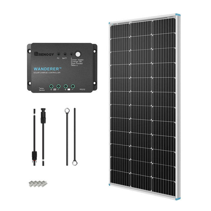 Renogy | 100W 12V Monocrystalline Solar Starter Kit w/Wanderer 30A Charge Controller