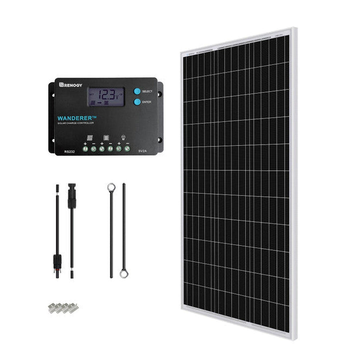 Renogy | 100W 12V Monocrystalline Solar Starter Kit w/Wanderer 10A Charge Controller