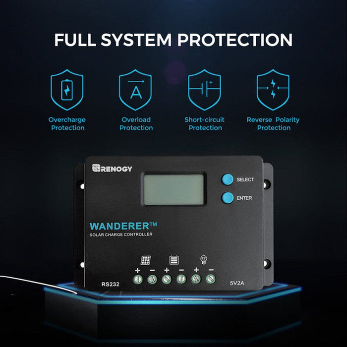 Renogy | 100W 12V Monocrystalline Solar Starter Kit w/Wanderer 10A Charge Controller