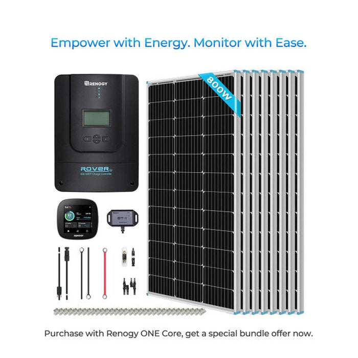 Renogy | 800W 12V/24V Monocrystalline Solar Premium Kit w/Rover 60A Charger Controller