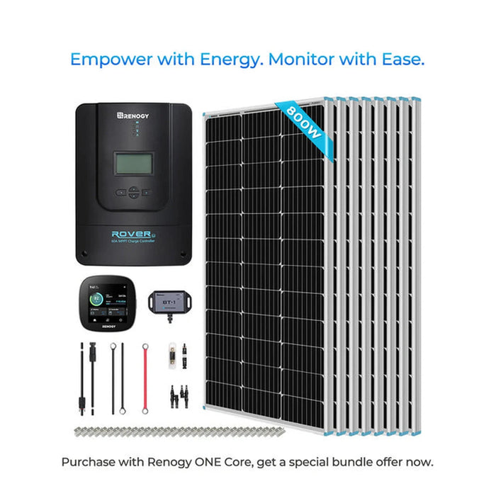 Renogy | 800W 12V/24V Monocrystalline Solar Premium Kit w/Rover 60A Charger Controller