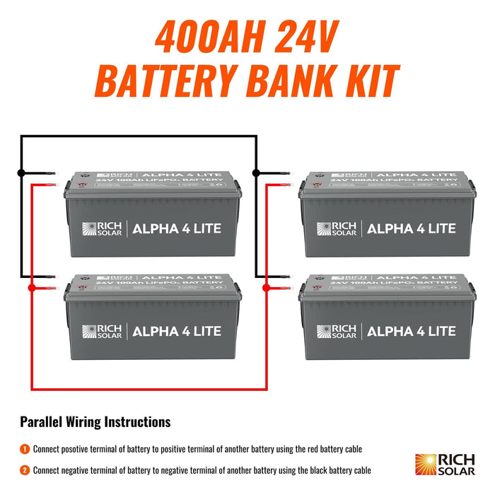 Rich Solar | 24V - 400AH - 10.2kWh Lithium Battery Bank