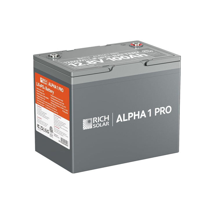 Rich Solar | ALPHA 1 PRO | 12V 100Ah LiFePO4 Battery | Premium 12V Lithium Battery | 7,000 Lifetime Cycles | 10 Year Warranty | UL1973 Certified