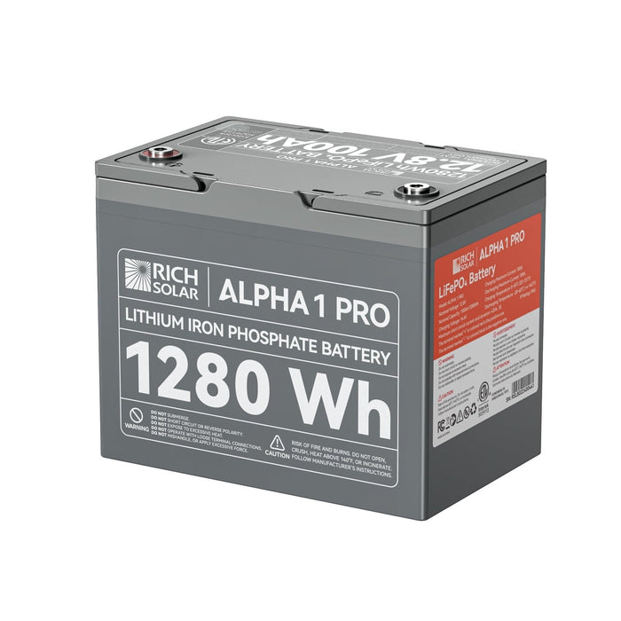 Rich Solar | ALPHA 1 PRO | 12V 100Ah LiFePO4 Battery | Premium 12V Lithium Battery | 7,000 Lifetime Cycles | 10 Year Warranty | UL1973 Certified