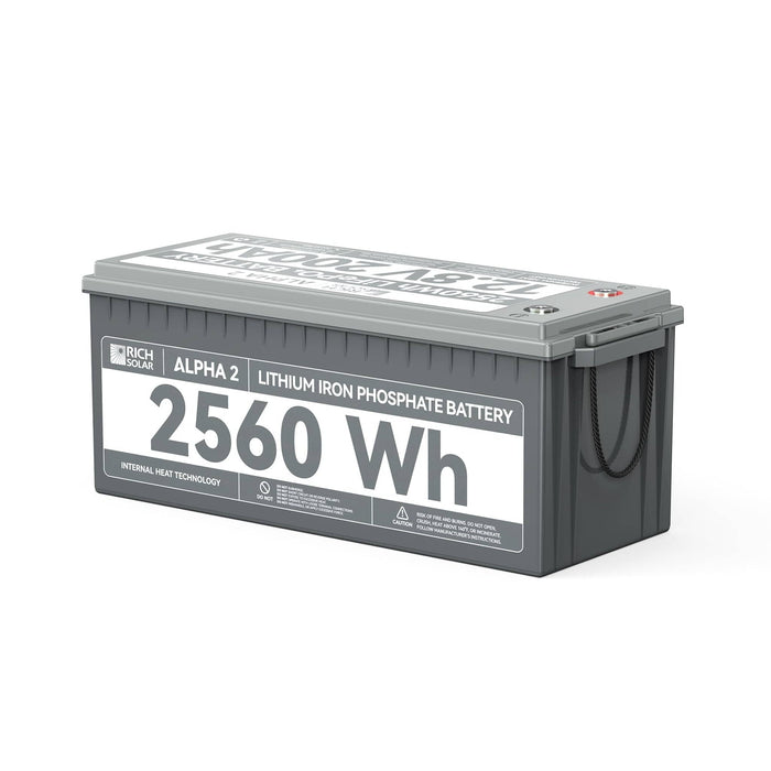 Rich Solar | ALPHA 2 | 12V 200Ah LiFePO4 Battery | Powerful 12V Lithium Battery | 5,000 Lifetime Cycles | Bluetooth and Internal Heat Technology