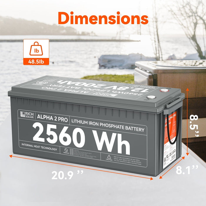 Rich Solar | ALPHA 2 PRO | 12V 200Ah LiFePO4 Battery | Premium 12V Lithium Battery for RVs, Cabins, Tiny Homes | 7,000 Lifetime Cycles | 10 Year Warranty | UL1973 Certified