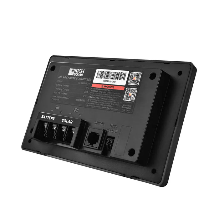 Rich Solar | BRAVO AIR 30 30A PWM Solar Charge Controller 12V Flush Mount with Bluetooth