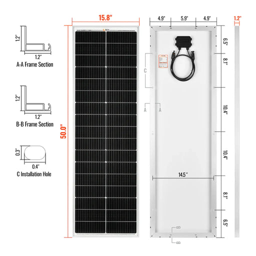 Rich Solar | MEGA 100 Slim 100W 12V Narrow Solar Panel for Vans, Boats, and Off-Grid Use