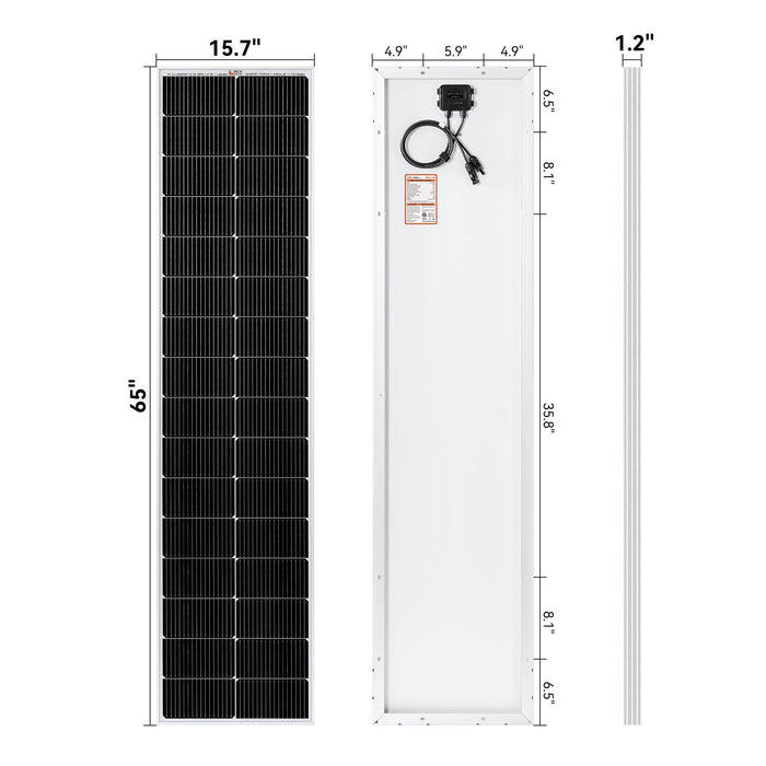 Rich Solar | MEGA 130 SLIM | 130 Watt Slim Solar Panel | Compact 12V Narrow Panel for Vans, Campers, Boats | UL Certified