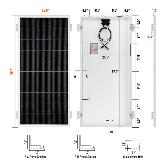 Rich Solar | MEGA 200 12V 200W Solar Panel with 3/4" Z Brackets